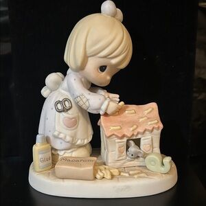 Precious Moments Cream and Tan Crafting Figurine with Pink Accents